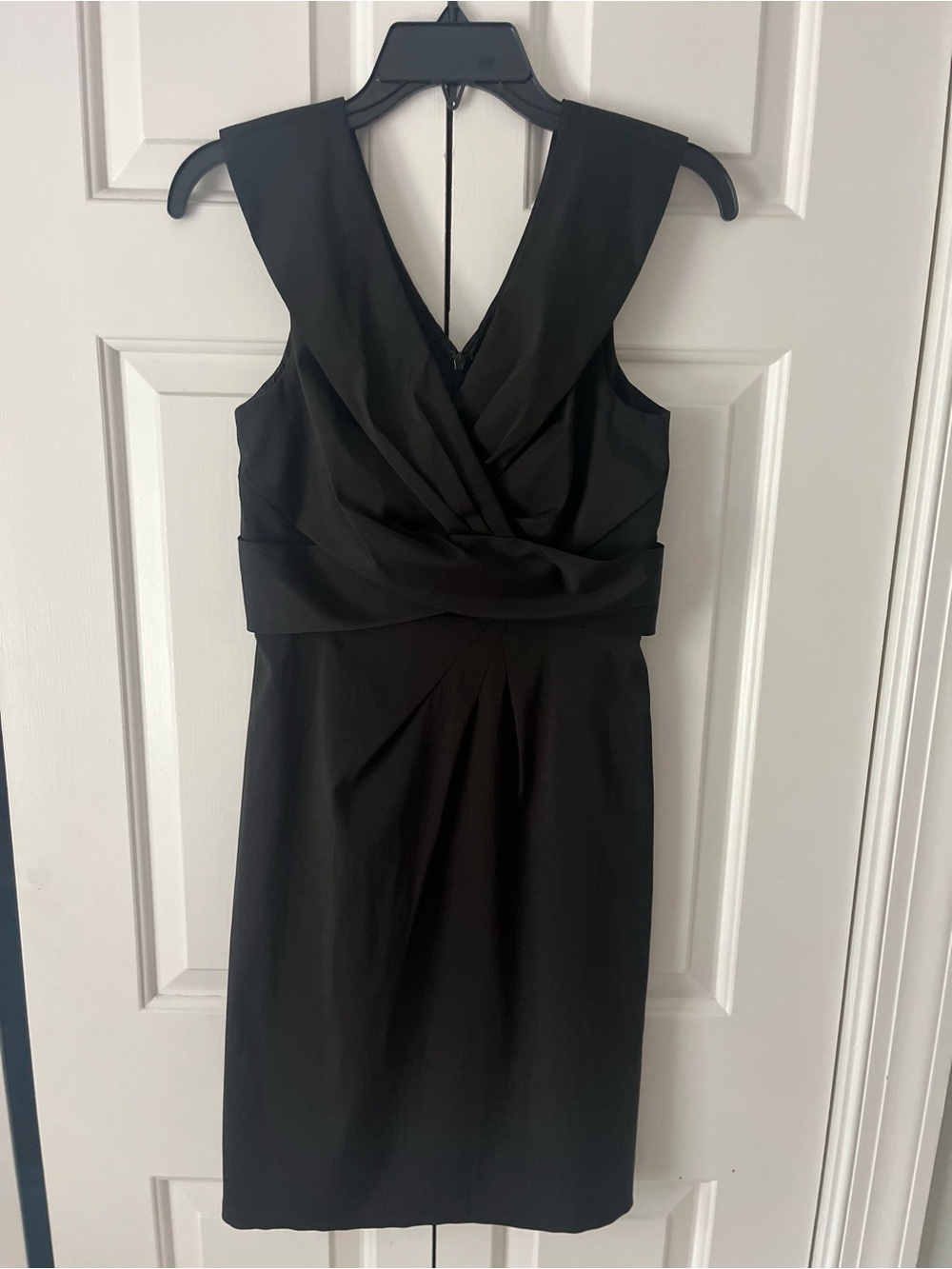 White House Black Market Black Draped V-Neck Midi Dress, Size 2